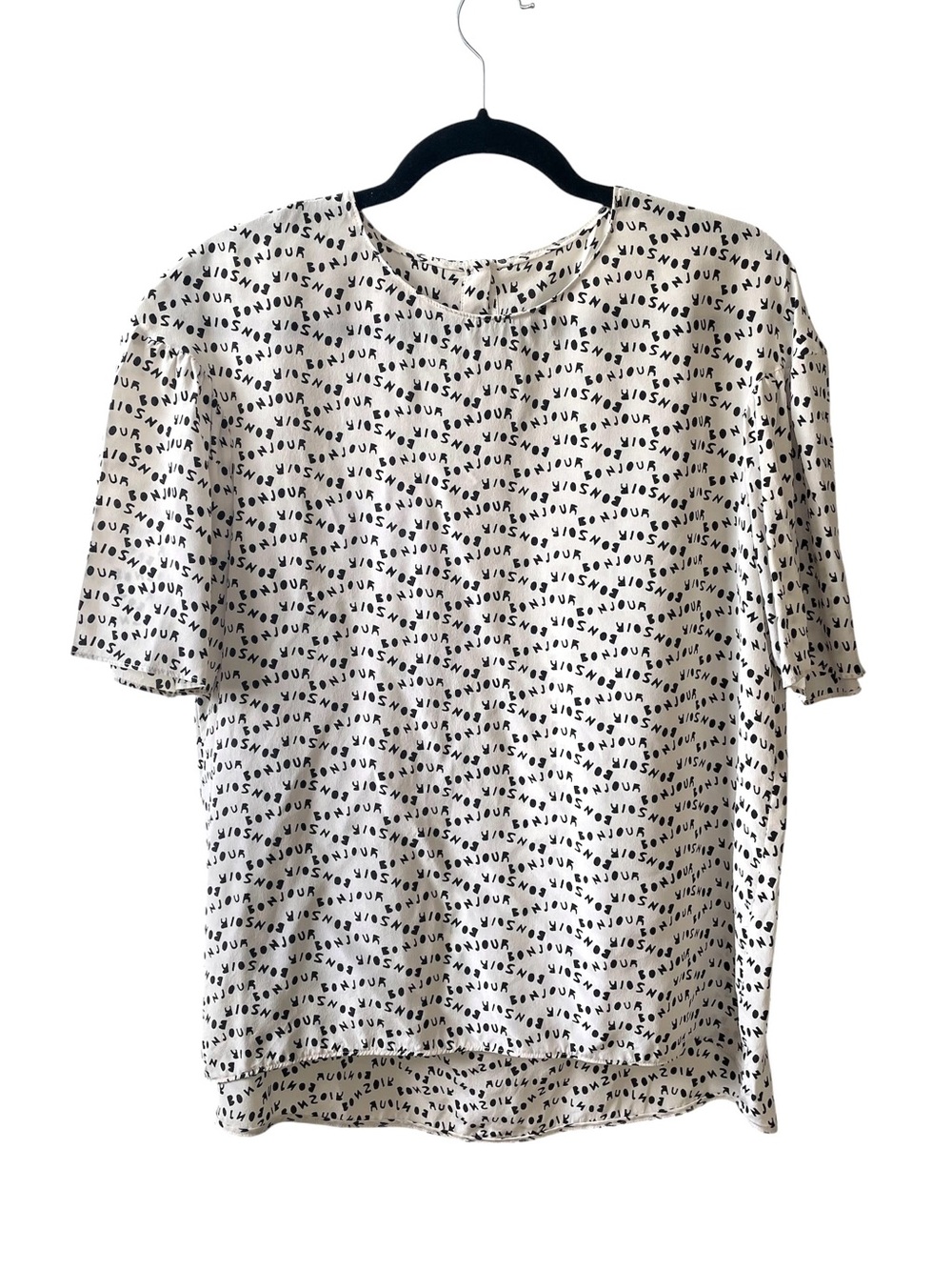 Weekend MaxMara "Bonjour" Silk Typography Print Blouse Cream Black L
